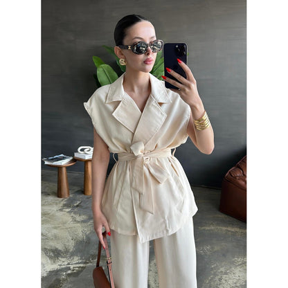 Elena Belted Vest and Wide Pants Set