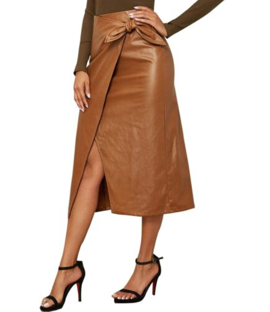 Demit Leather Wrap Skirt