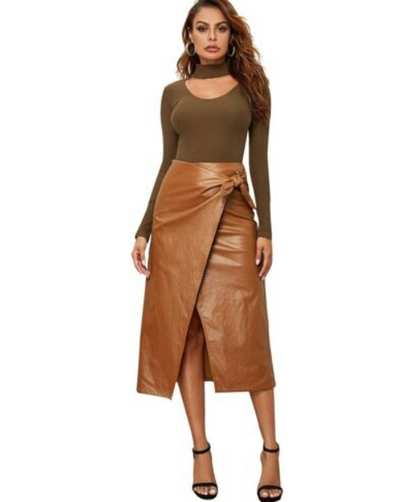 Demit Leather Wrap Skirt