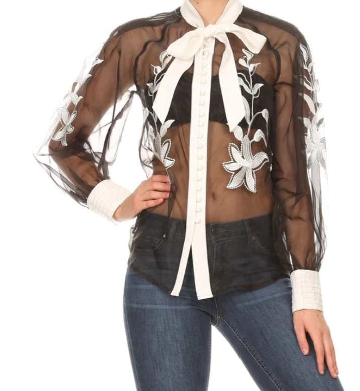 Norma Embroidered Tie Neck Blouse